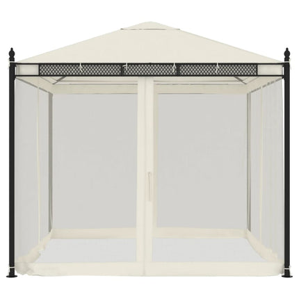 Paviljong med nätväggar gräddvit 2,93x2,93 m stål