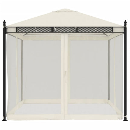 Paviljong med nätväggar gräddvit 2,93x2,93 m stål