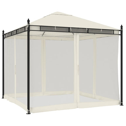 Paviljong med nätväggar gräddvit 2,93x2,93 m stål