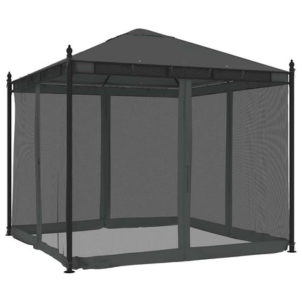Paviljong med nätväggar antracit 2,93x2,93 m stål