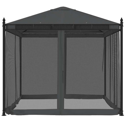 Paviljong med nätväggar antracit 2,93x2,93 m stål