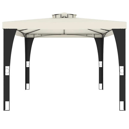 Paviljong med dubbelt tak gräddvit 3,98x2,98 m stål