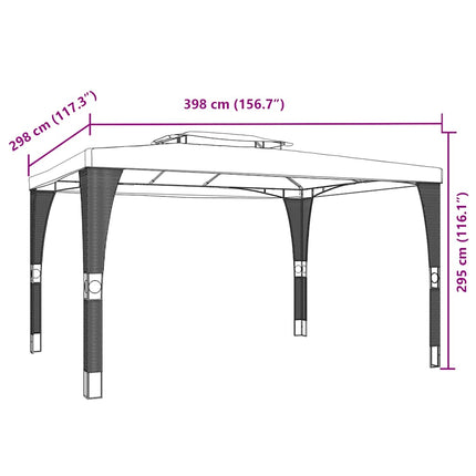 Paviljong med dubbelt tak antracit 3,98x2,98 m stål