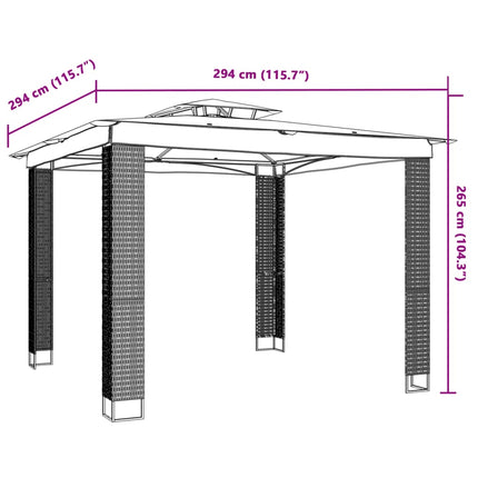 Paviljong med dubbelt tak gräddvit 2,94x2,94 m stål