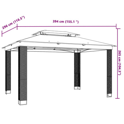 Paviljong med dubbelt tak antracit 3,94x2,96 m stål