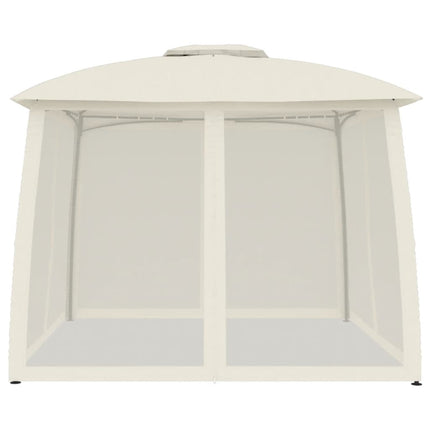 Paviljong med dubbelt tak & nätväggar gräddvit 2,93x2,93 m stål