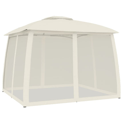 Paviljong med dubbelt tak & nätväggar gräddvit 2,93x2,93 m stål