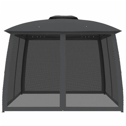 Paviljong med dubbelt tak & nätväggar antracit 2,93x2,93 m stål