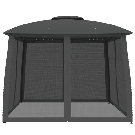 Paviljong med dubbelt tak & nätväggar antracit 2,93x2,93 m stål