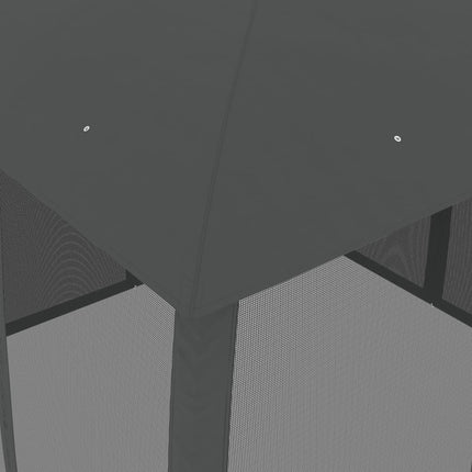 Paviljong med dubbelt tak & nätväggar antracit 2,93x2,93 m stål
