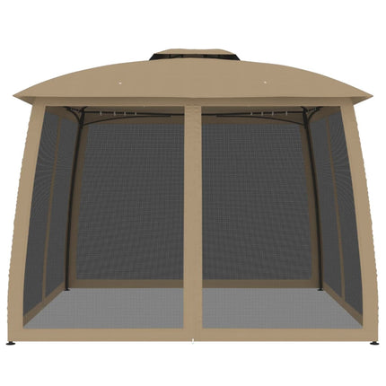 Paviljong med dubbelt tak & nätväggar taupe 2,93x2,93 m stål