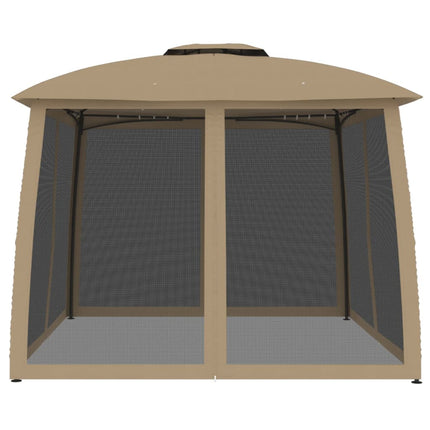 Paviljong med dubbelt tak & nätväggar taupe 2,93x2,93 m stål