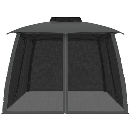 Paviljong med dubbelt tak & nätväggar antracit 3,93x2,93 m stål