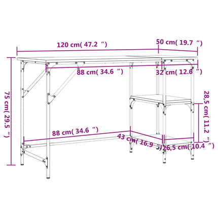Skrivbord sonoma-ek 120x50x75 cm metall och konstruerat trä