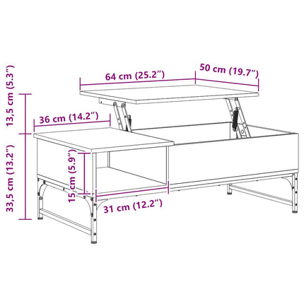 Soffbord brun ek 100x50x35 cm konstruerat trä och metall