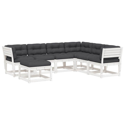 Loungegrupp med dynor 7 delar vit massiv furu
