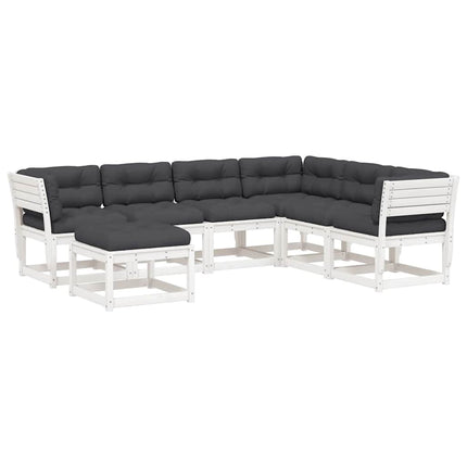 Loungegrupp med dynor 7 delar vit massiv furu