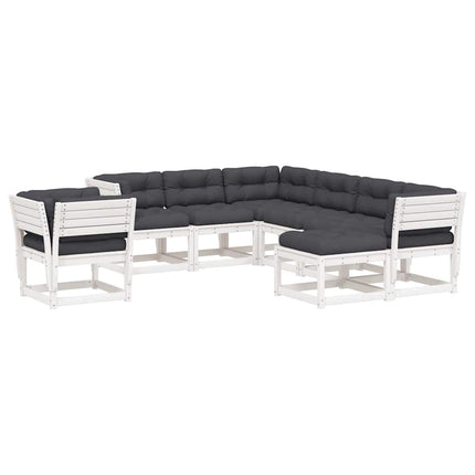 Loungegrupp med dynor 8 delar vit massiv furu