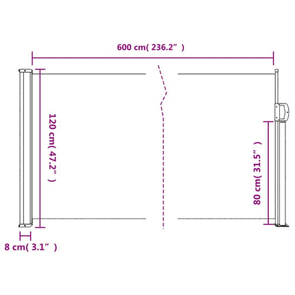 Infällbar sidomarkis vit 120x600 cm