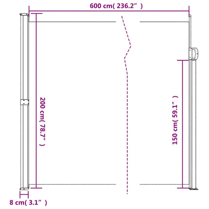 Infällbar sidomarkis 200x600 cm antracit