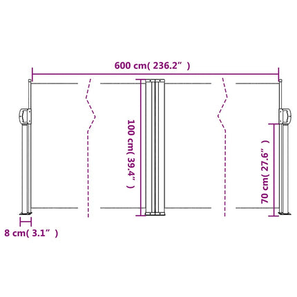 Infällbar sidomarkis röd 100x600 cm