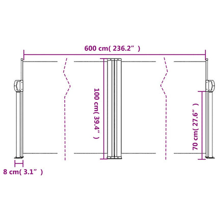 Infällbar sidomarkis antracit 100x600 cm