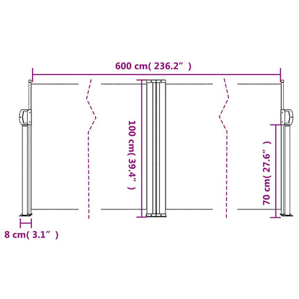 Infällbar sidomarkis terrakotta 100x600 cm