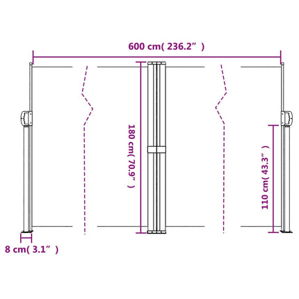 Infällbar sidomarkis vit 180x600 cm