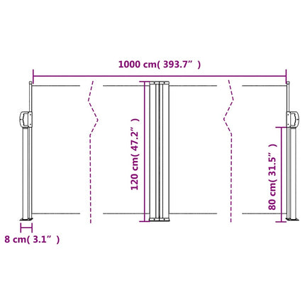 Infällbar sidomarkis blå 120x1000 cm