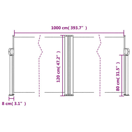 Infällbar sidomarkis terrakotta 120x1000 cm