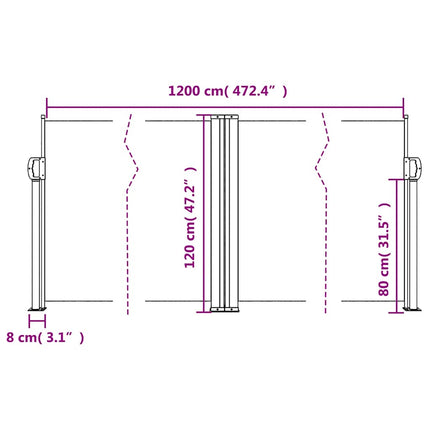 Infällbar sidomarkis antracit 120x1200 cm