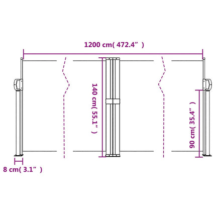 Infällbar sidomarkis terrakotta 140x1200 cm