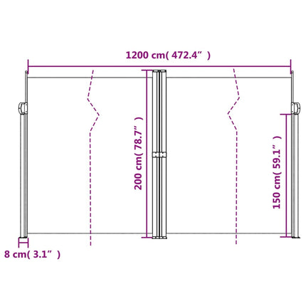 Infällbar sidomarkis gräddvit 200x1200 cm
