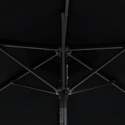 Trädgårdsparasoll med LEDs och stålstång svart 225x225x212cm