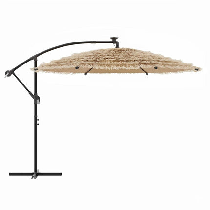 Trädgårdsparasoll med LEDs och stålstång brun 246x246x230 cm