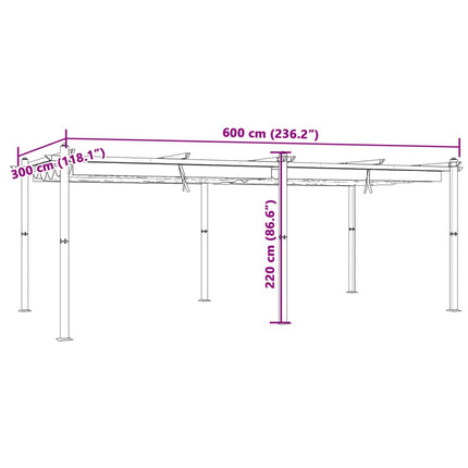 Paviljong med infällbart tak gräddvit 3x6 m aluminium
