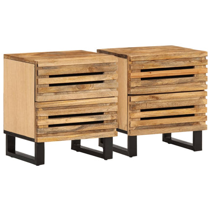 Nattduksbord 2 st 40x34x46 cm massivt grovt mangoträ