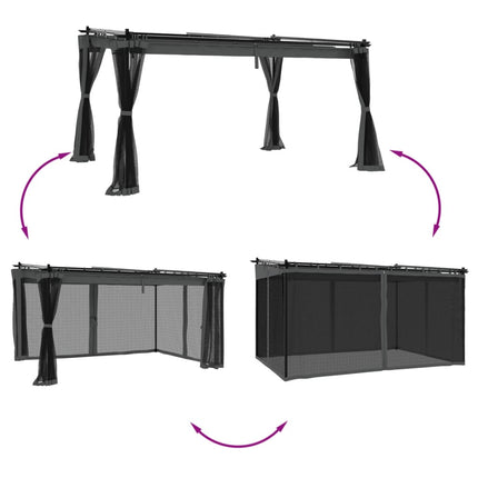Paviljong med nätväggar antracit 4x3 m stål