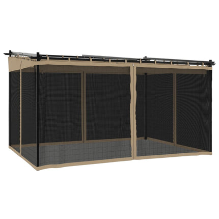 Paviljong med nätväggar taupe 4x3 m stål
