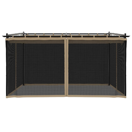 Paviljong med nätväggar taupe 4x3 m stål