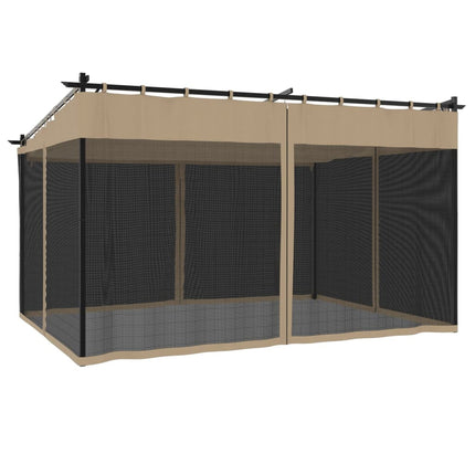 Paviljong med nätväggar taupe 4x3 m stål