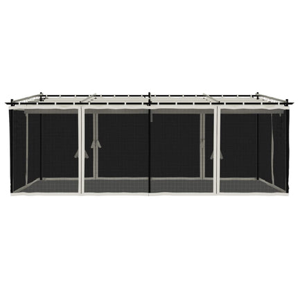 Paviljong med nätväggar gräddvit 6x3 m stål