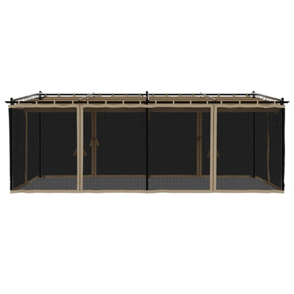 Paviljong med nätväggar taupe 6x3 m stål