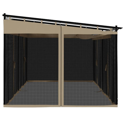 Paviljong med nätväggar taupe 6x3 m stål