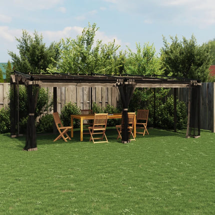 Paviljong med nätväggar taupe 6x3 m stål