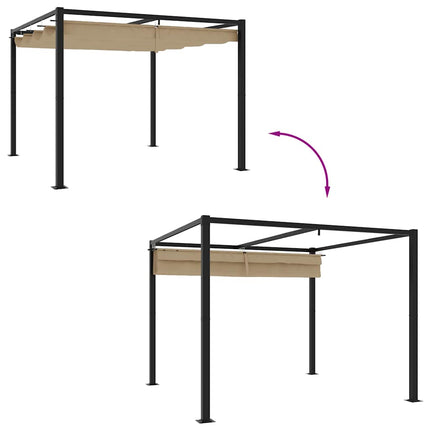 Paviljong med infällbart tak taupe 3x3 m stål