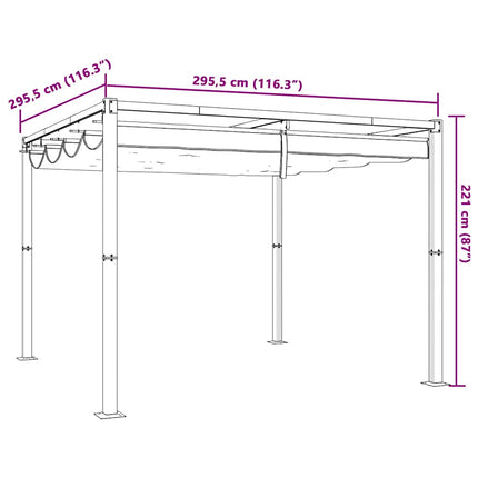Paviljong med infällbart tak antracit 3x3 m stål