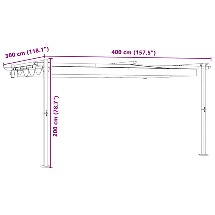 Paviljong 400 x 300 x 200 cm Gräddvit Polyester