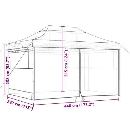 Pop-Up hopfällbart partytält med 4 sidoväggar taupe