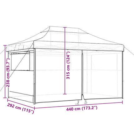 Pop-Up hopfällbart partytält med 4 sidoväggar brun